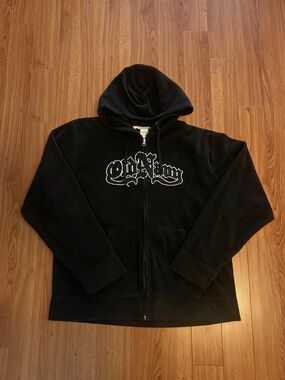 Y2K Old Navy Black Cozy Embroidered Full Zip Fleece Streetwear Skater Sweater